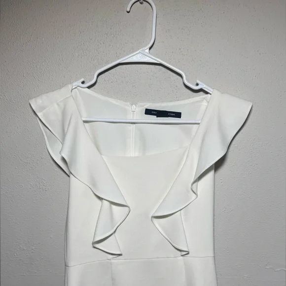FRENCH CONNECTION Womens White Stretch Zippered Ruffled Trim At Shoulders size 6 - Picture 6 of 9